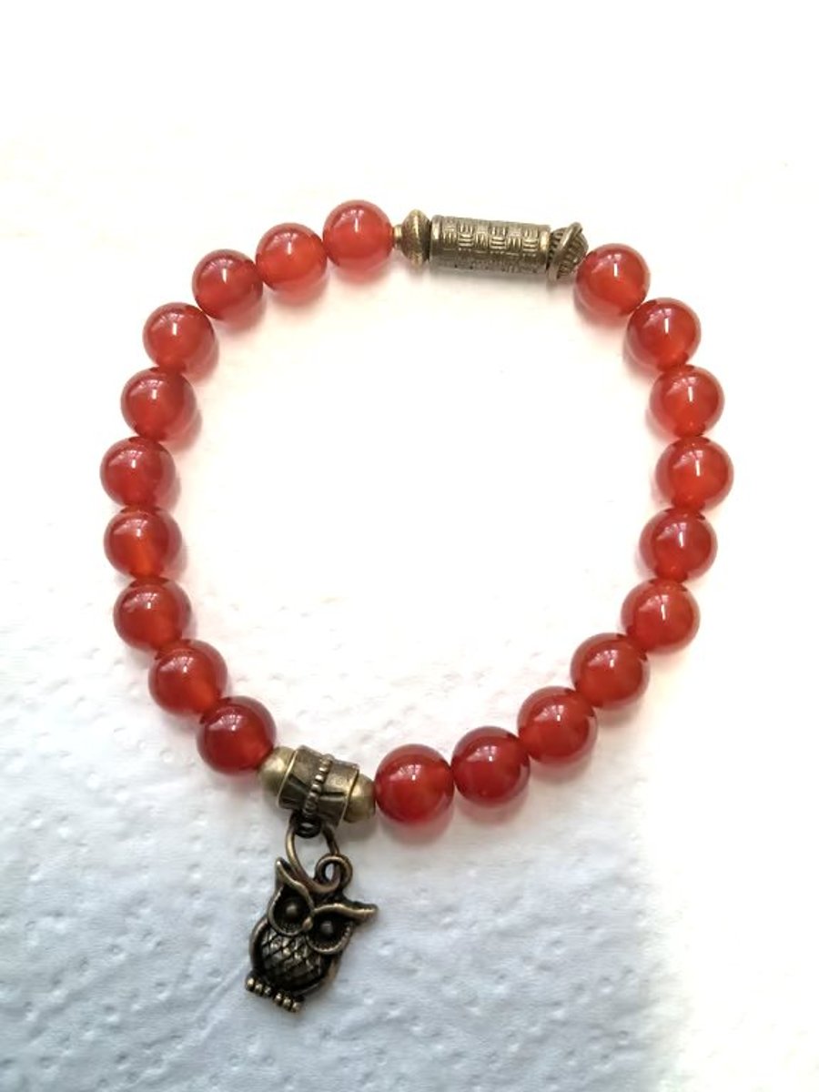 Stretch Carnelian Owl Bracelet 