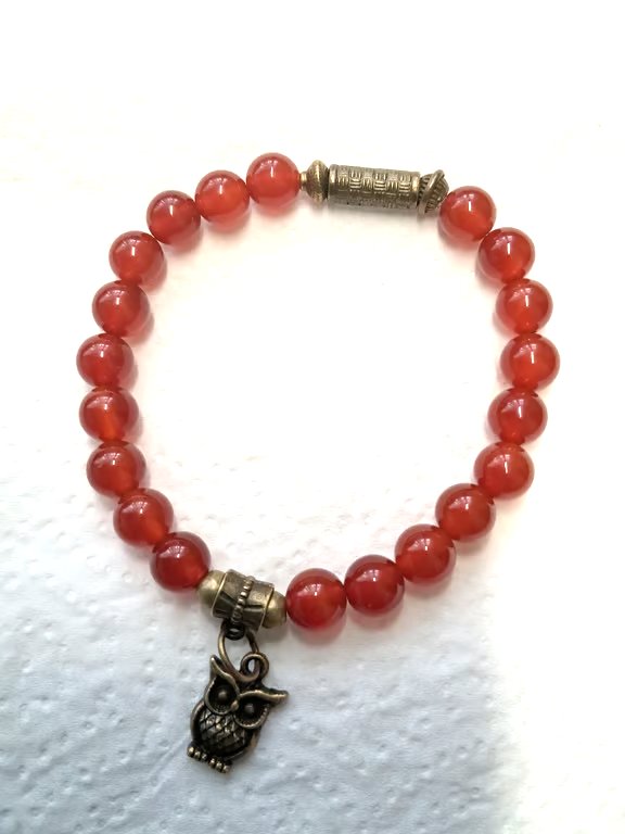 Stretch Carnelian Owl Bracelet 