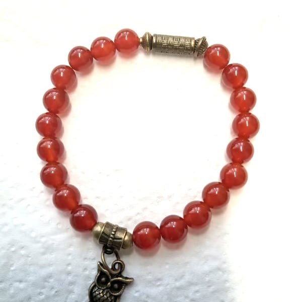 Stretch Carnelian Owl Bracelet 