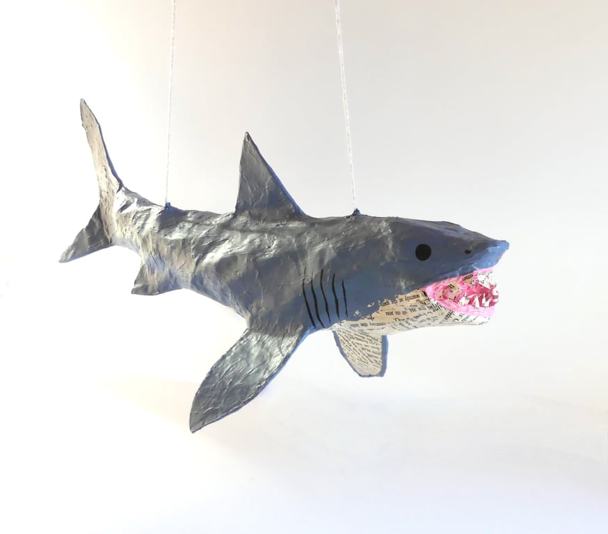 Paper Great White Shark - Handmade Hanging Nature Inspired Ocean Home Decor Gift