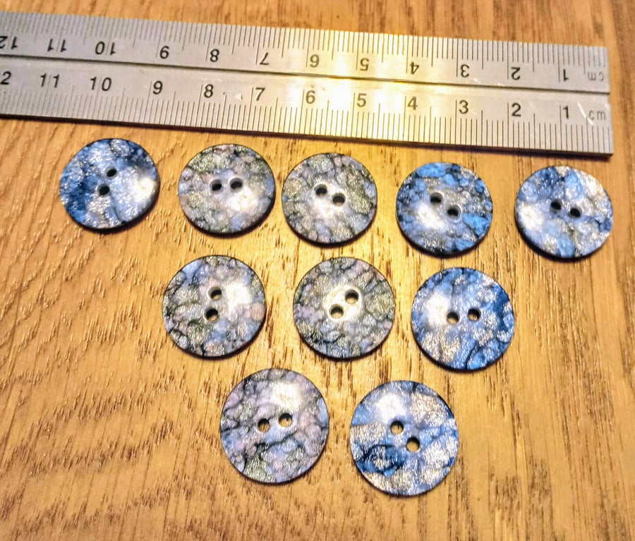Pack of 10 quality marble effect blue, pink, glittery BUTTONS for sewing etc