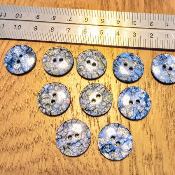 Pack of 10 quality marble effect blue, pink, glittery BUTTONS for sewing etc