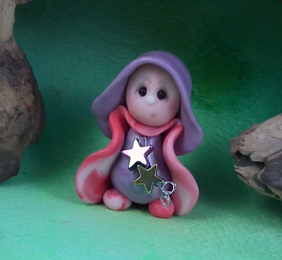 Sale Tiny Stargazer Gnome 'Rhyl' with golden stars OOAK Sculpt Ann Galvin