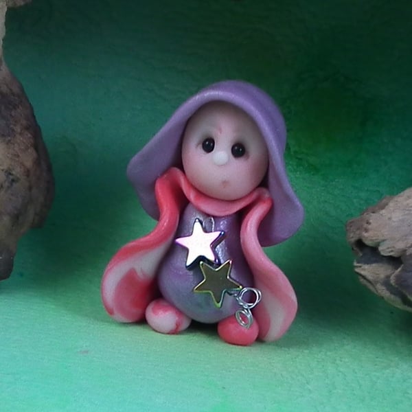 Sale Tiny Stargazer Gnome 'Rhyl' with golden stars OOAK Sculpt Ann Galvin