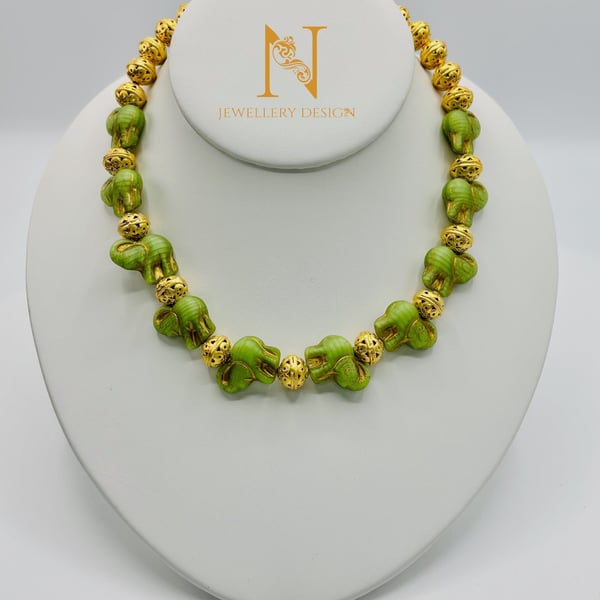 Green Elephant Statement Necklace