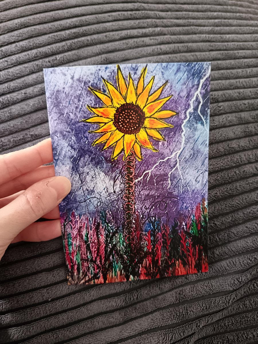 A6 art print blank greetings card: Sunflower in a Storm