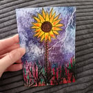 A6 art print blank greetings card: Sunflower in a Storm