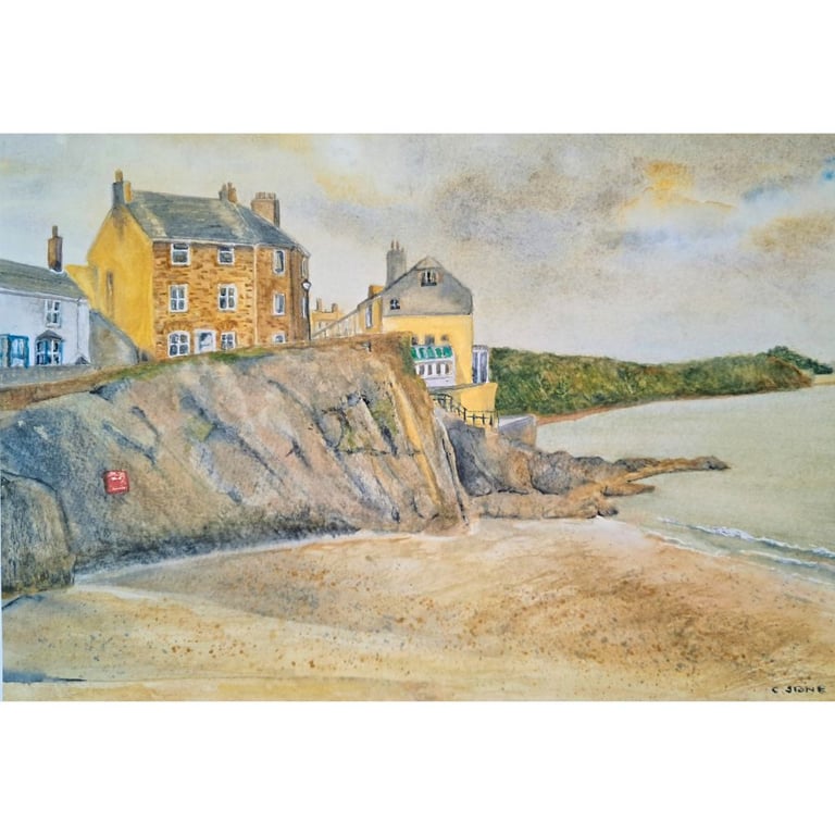  Art print of Cawsand Beach Cornwall from original watercolour painting