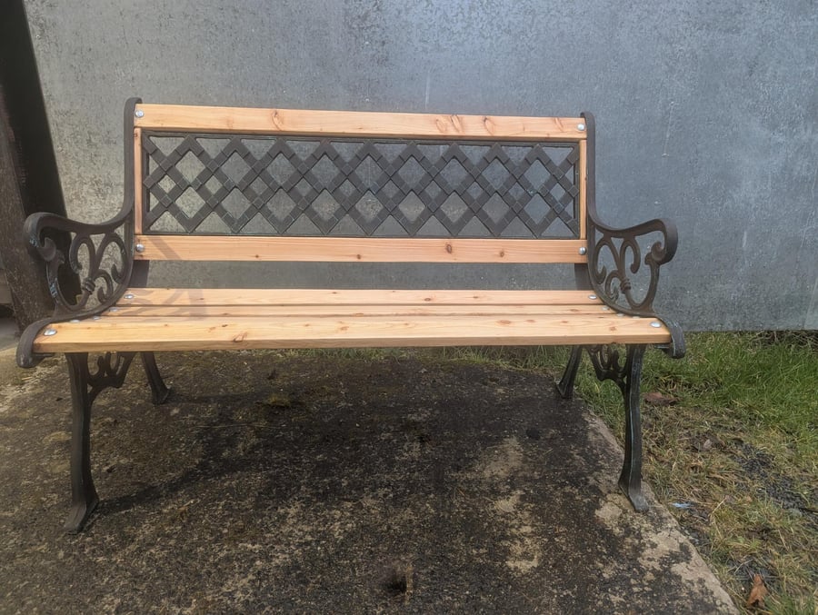 Solid Welsh Larch & Cast Iron Outdoor Bench – Handcrafted