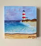 Handpainted Original Lighthouse Painting - Magnetic Canvas 4x4 inches Acrylic
