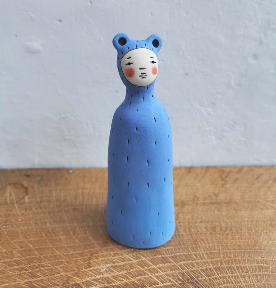 Ceramic figurine Peculiar Person ornament in azure blue
