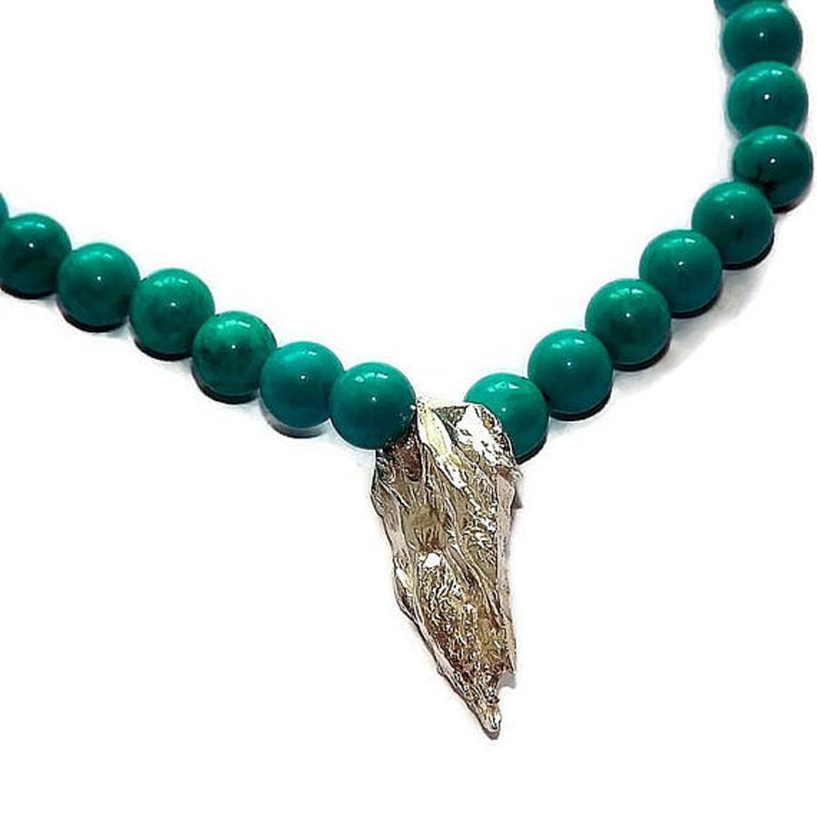 turquoise bead necklace with handmade sterling silver pendant