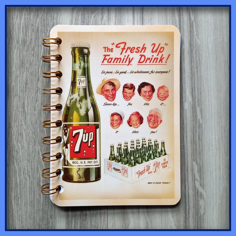 Vintage 7up Advert Notebook – Wire-Bound Journal –  Handmade Gift