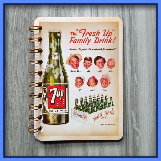 Vintage 7up Advert Notebook – Wire-Bound Journal –  Handmade Gift