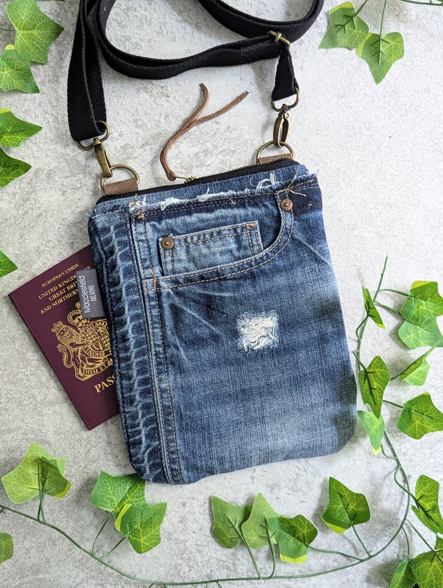 Denim Cross Body Bag Zipped Mini Cross Body Jeans Bag