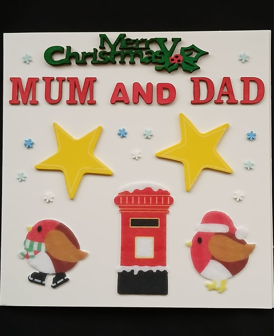 Handmade, mum and dad christmas card 