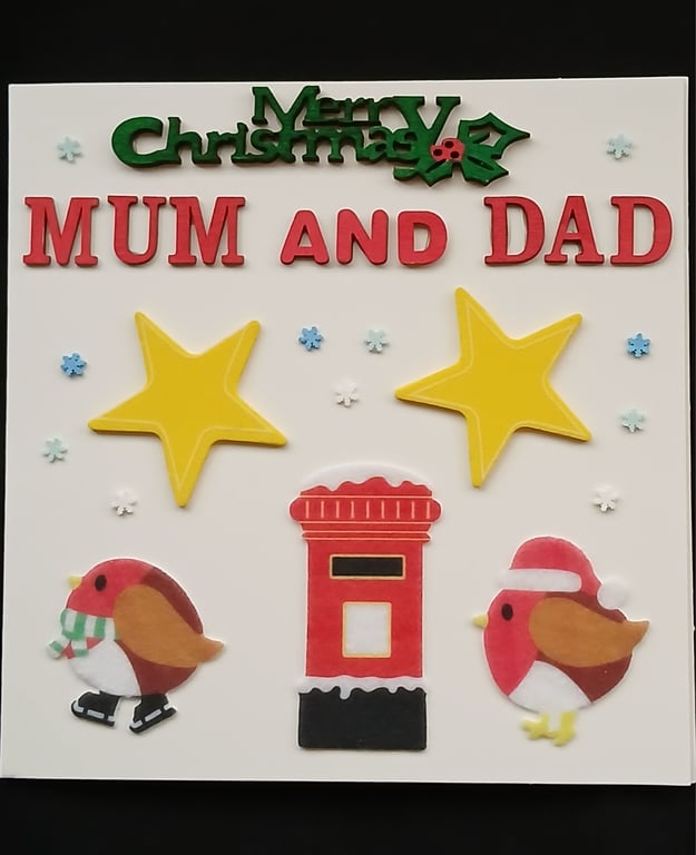 Handmade, mum and dad christmas card 