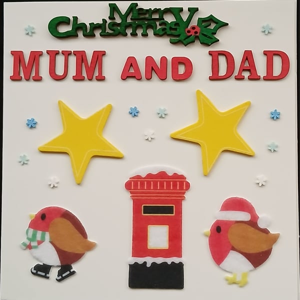 Handmade, mum and dad christmas card 