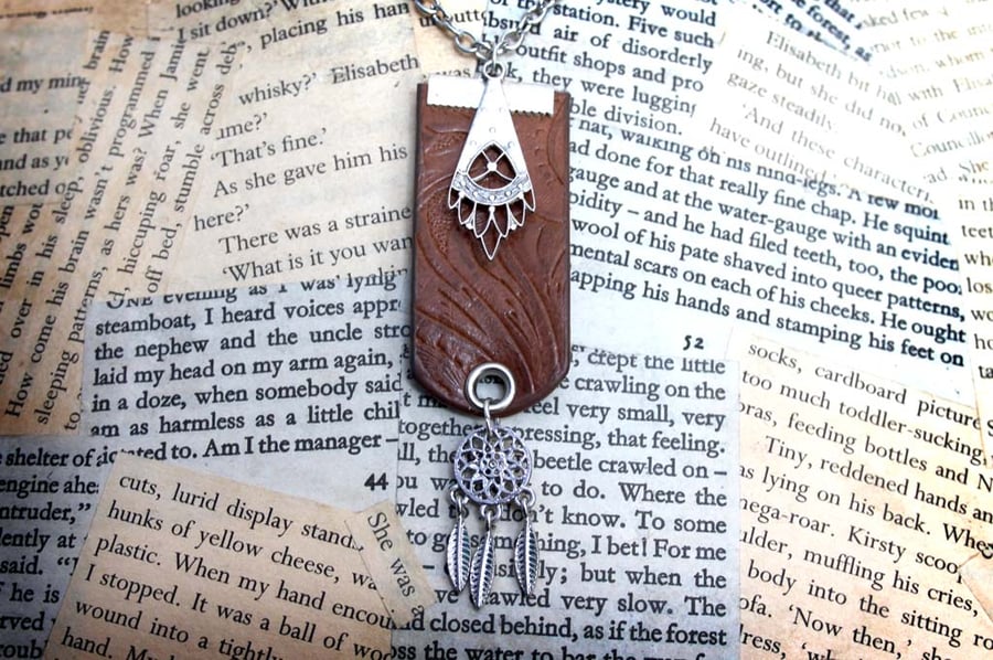 Dreamcatcher Repurposed Belt Silver Necklace