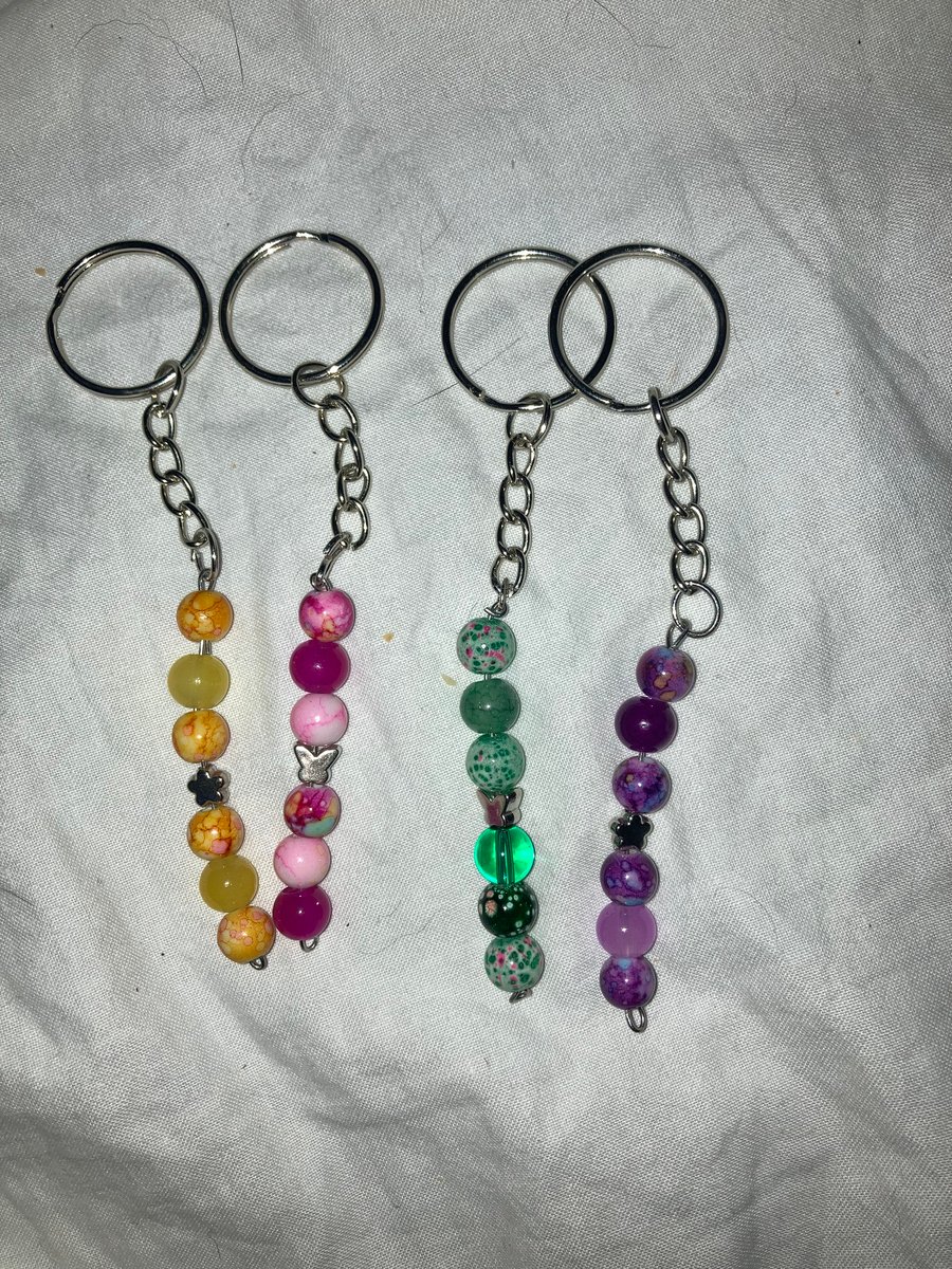 Butterfly and Flower Glass Bead Keyrings