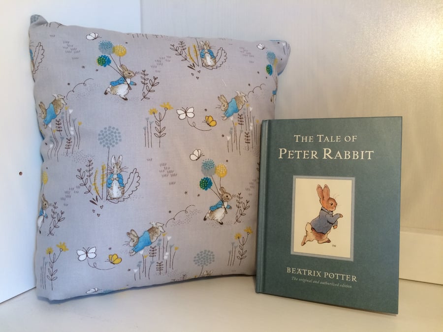 Handmade Beatrix Potter Peter Rabbit Book Cushion & Book