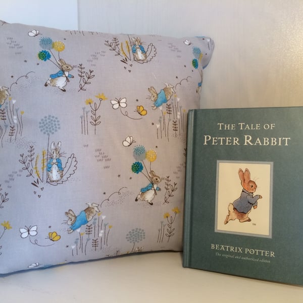 Handmade Beatrix Potter Peter Rabbit Book Cushion & Book