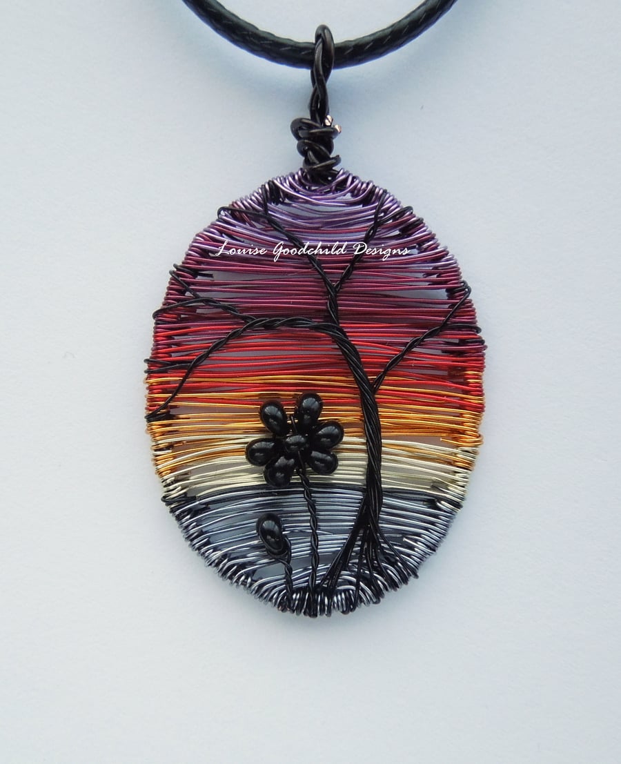 Sunset Silhouette wire necklace, unique wearable wire art