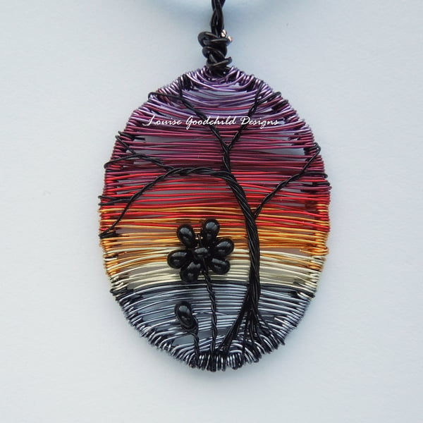 Sunset Silhouette wire necklace, unique wearable wire art