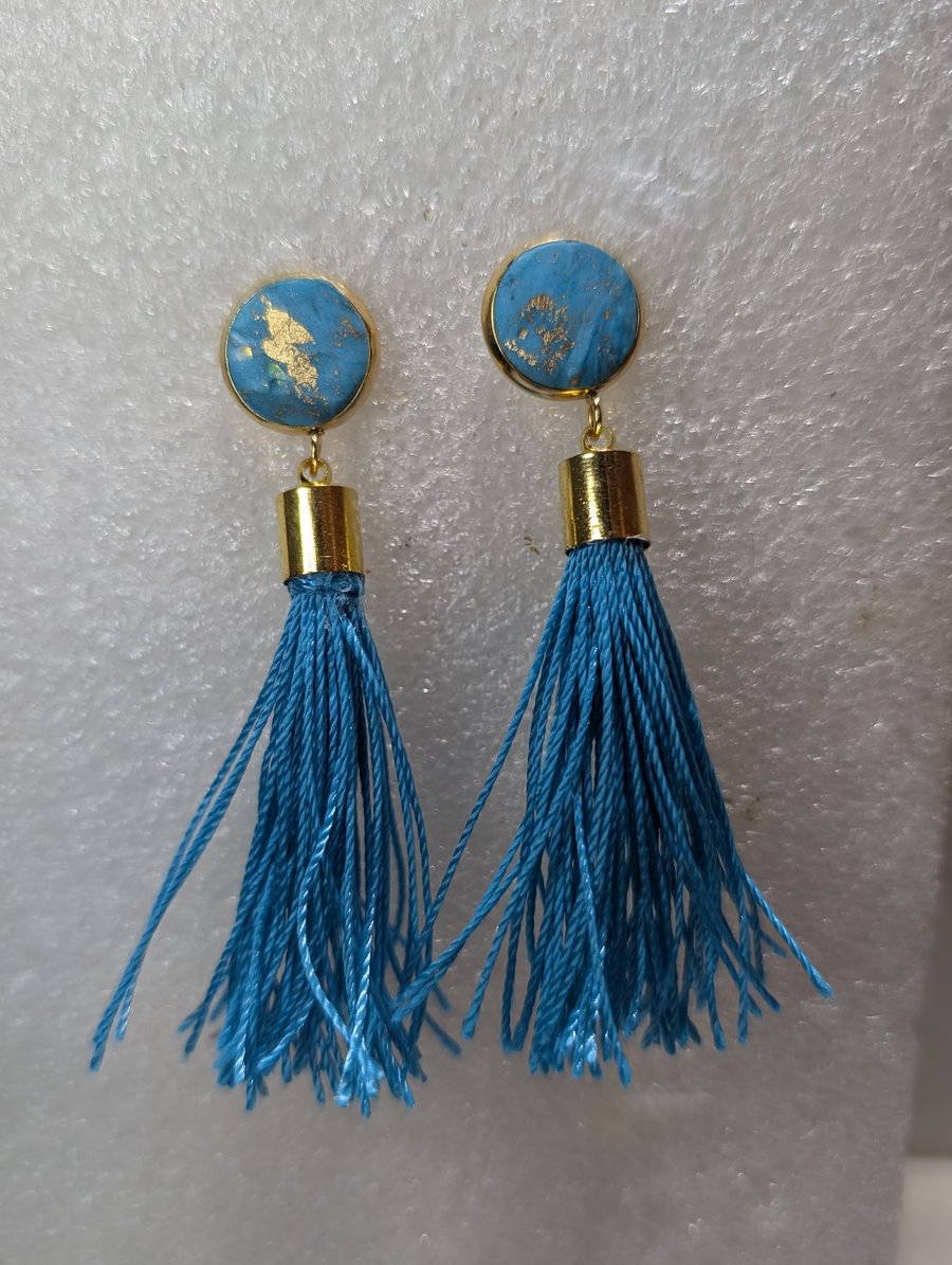 Blue gold  tassel earrings  