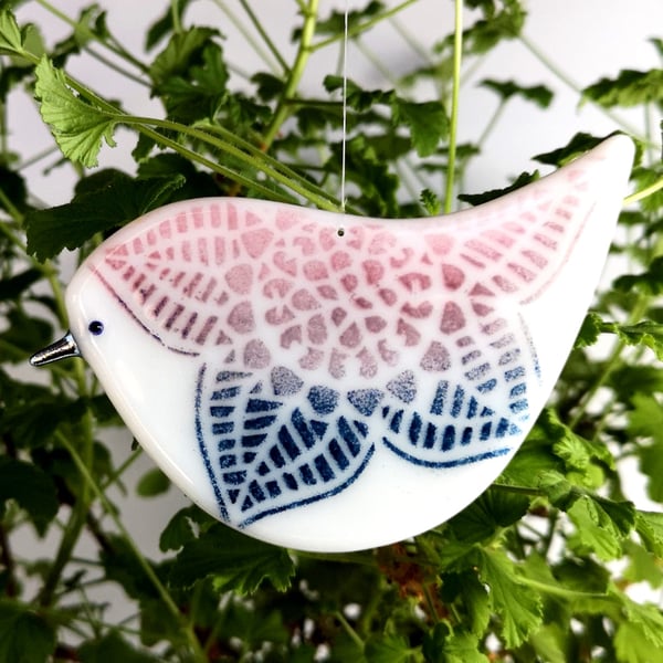 pink and classic blue glass bird decoration or choose your own colours