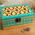 Hand-Painted Decorative Wooden Trinket Box with Lid