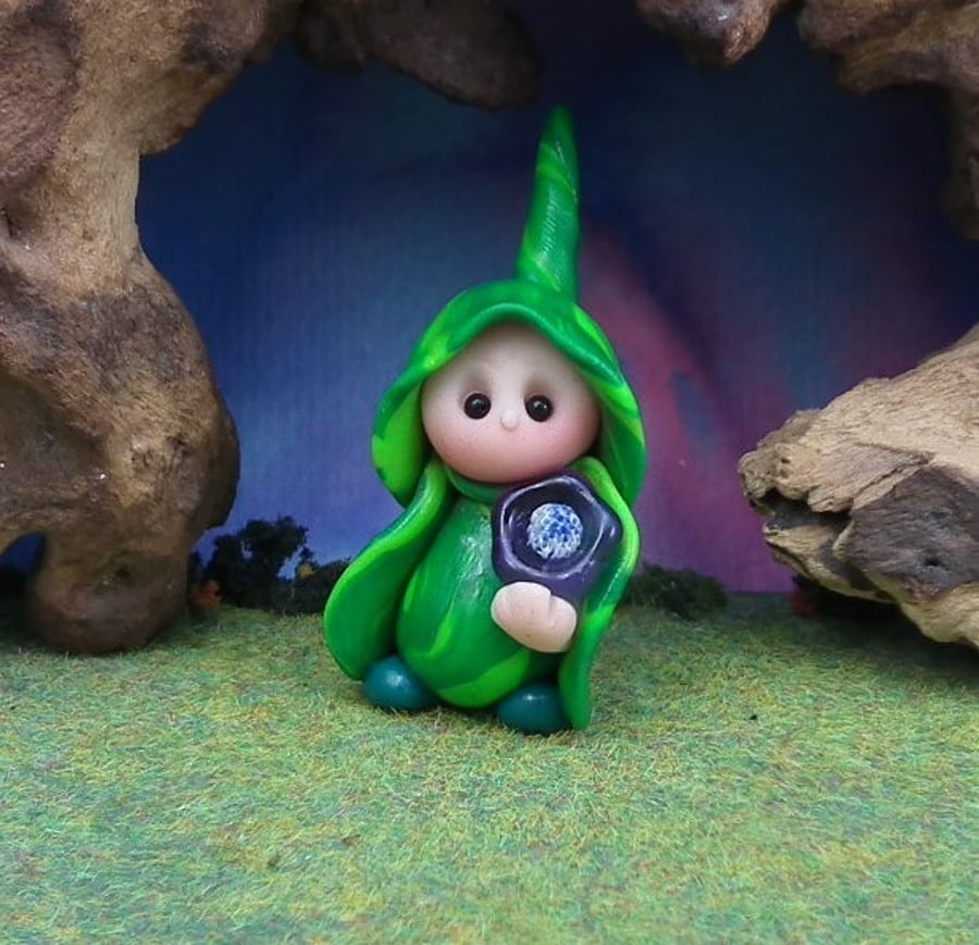 Tiny Garden Gnome 'Nesta' 1.5" OOAK Sculpt by Ann Galvin