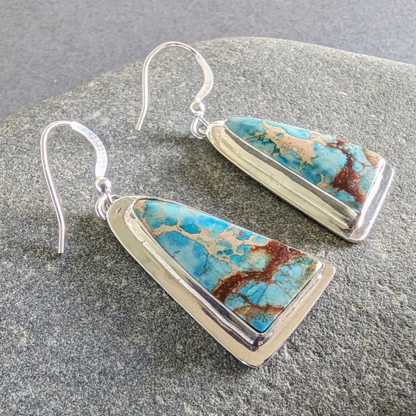 Sterling Silver Earrings with Blue Sea Sediment Jasper