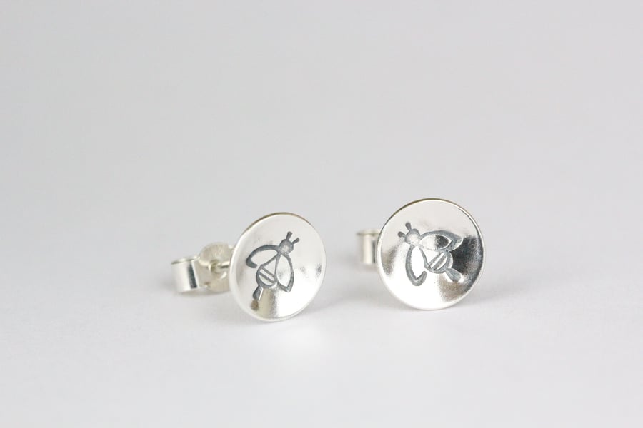 Sterling silver bee stud earrings