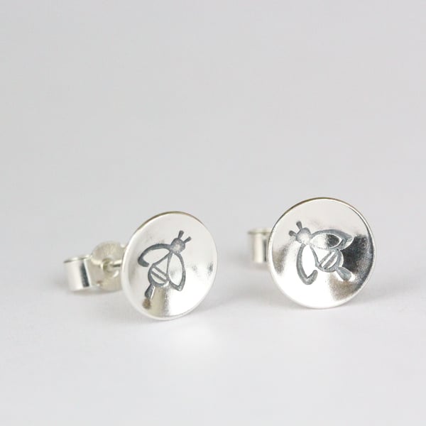 Sterling silver bee stud earrings