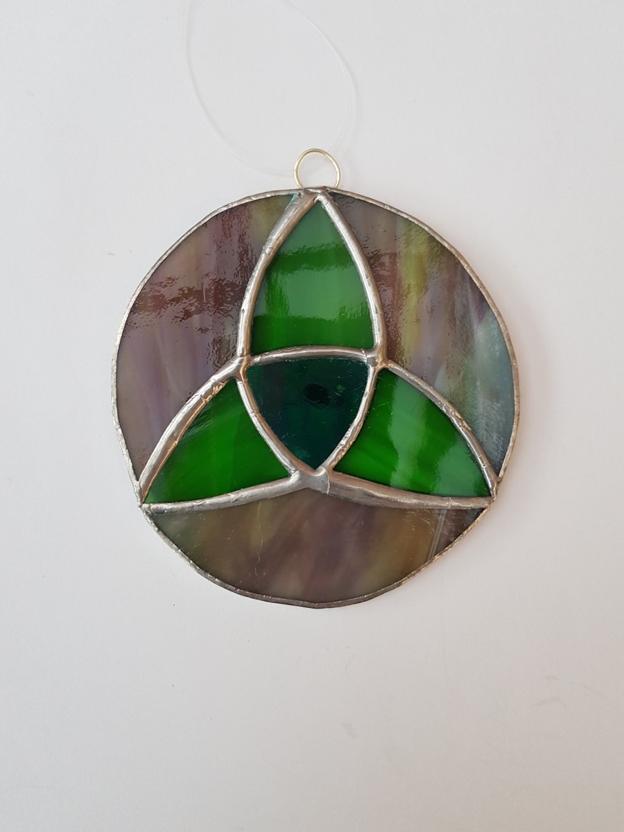 033 Stained Glass Green Purple Celtic Circle - handmade hanging decoration.