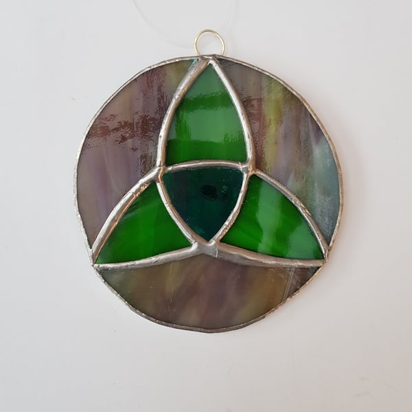 033 Stained Glass Green Purple Celtic Circle - handmade hanging decoration.