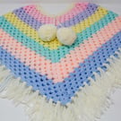 Hand Crocheted Pastel Stripe Poncho  3 - 5 years