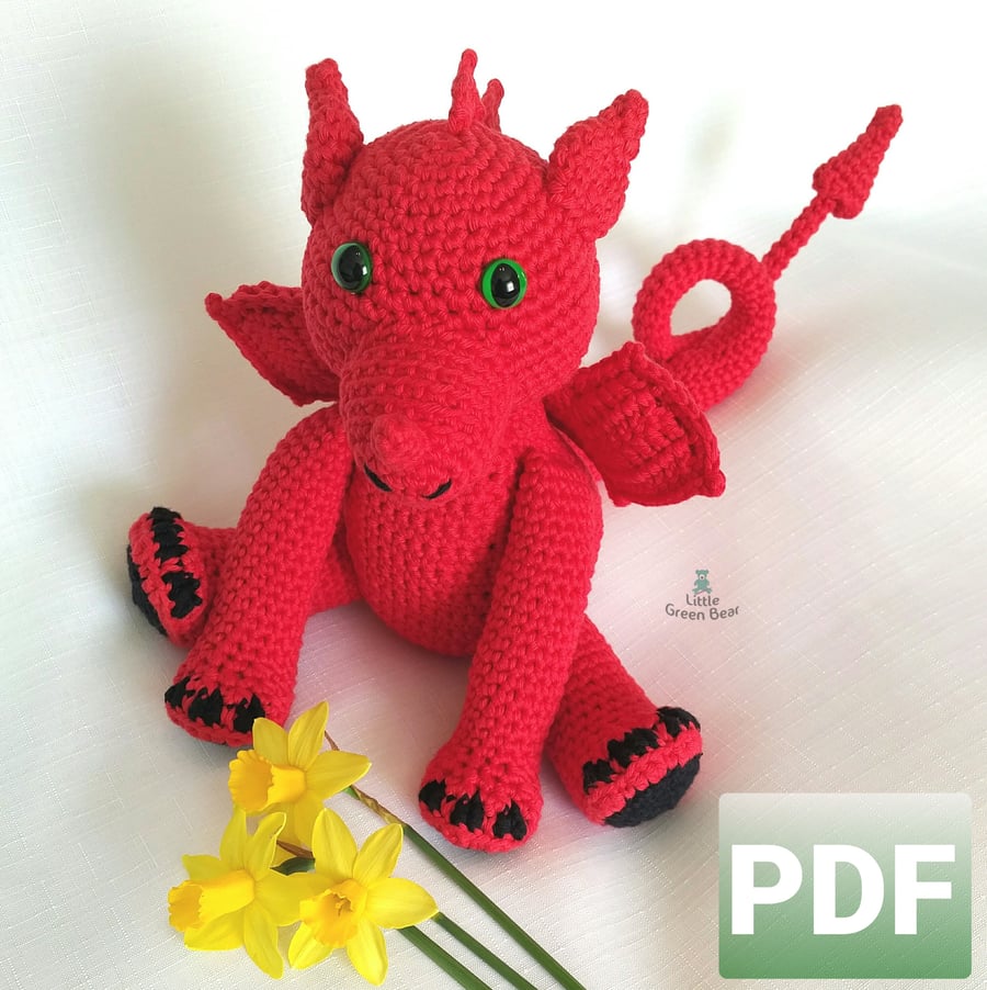 Welsh Dragon Crochet Pattern, Welsh Dragon Amigurumi Pattern