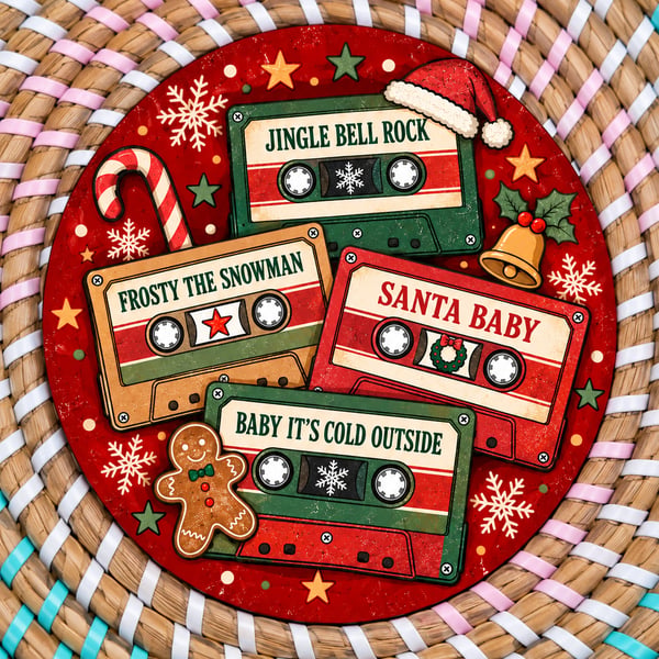 Retro Christmas Mixtape Coaster – Festive Wooden Drinks Coaster – Nostalgic