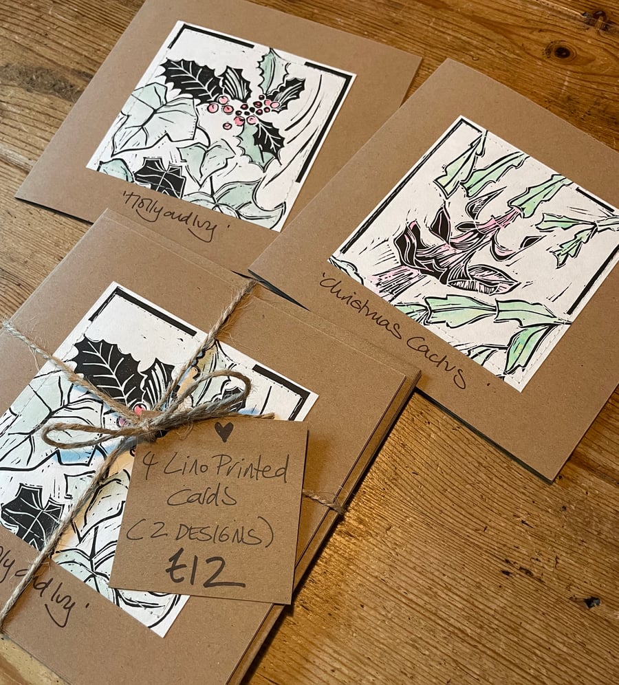 STOCK CLEARANCE Lino Printed Christmas Card Bundle with Stitching