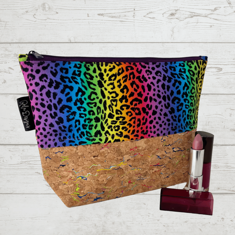 Makeup bags colourful leopard skin cork based
