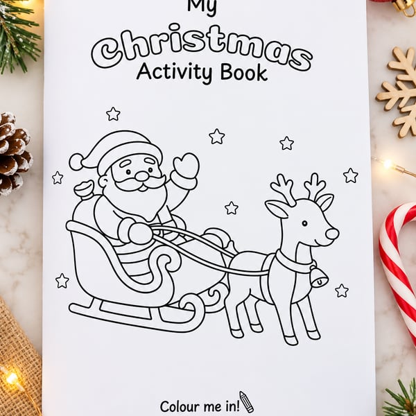 Christmas Kids Activity Book A5 - 12 Page Colouring, Puzzles & Santa Letter