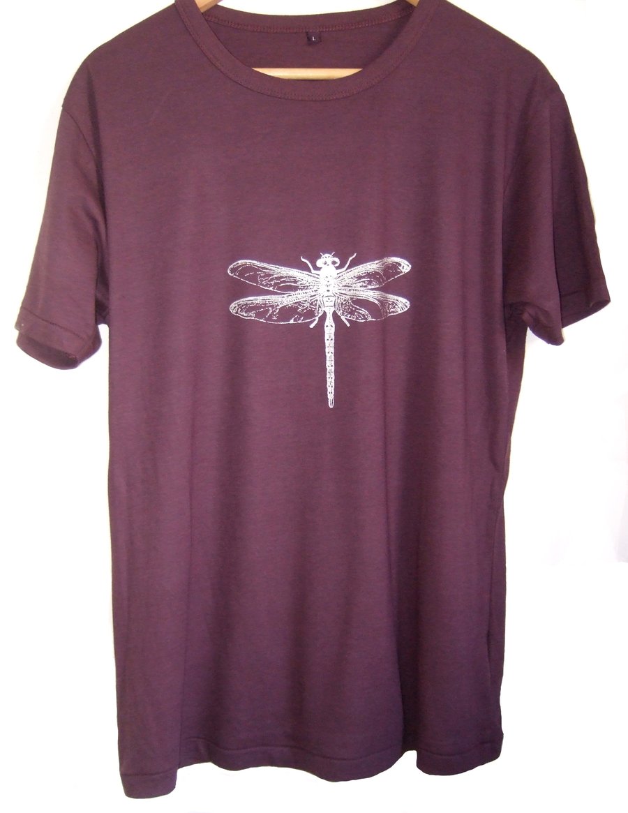 Dragonfly Mens bamboo ethical T shirt eggplant and silver 