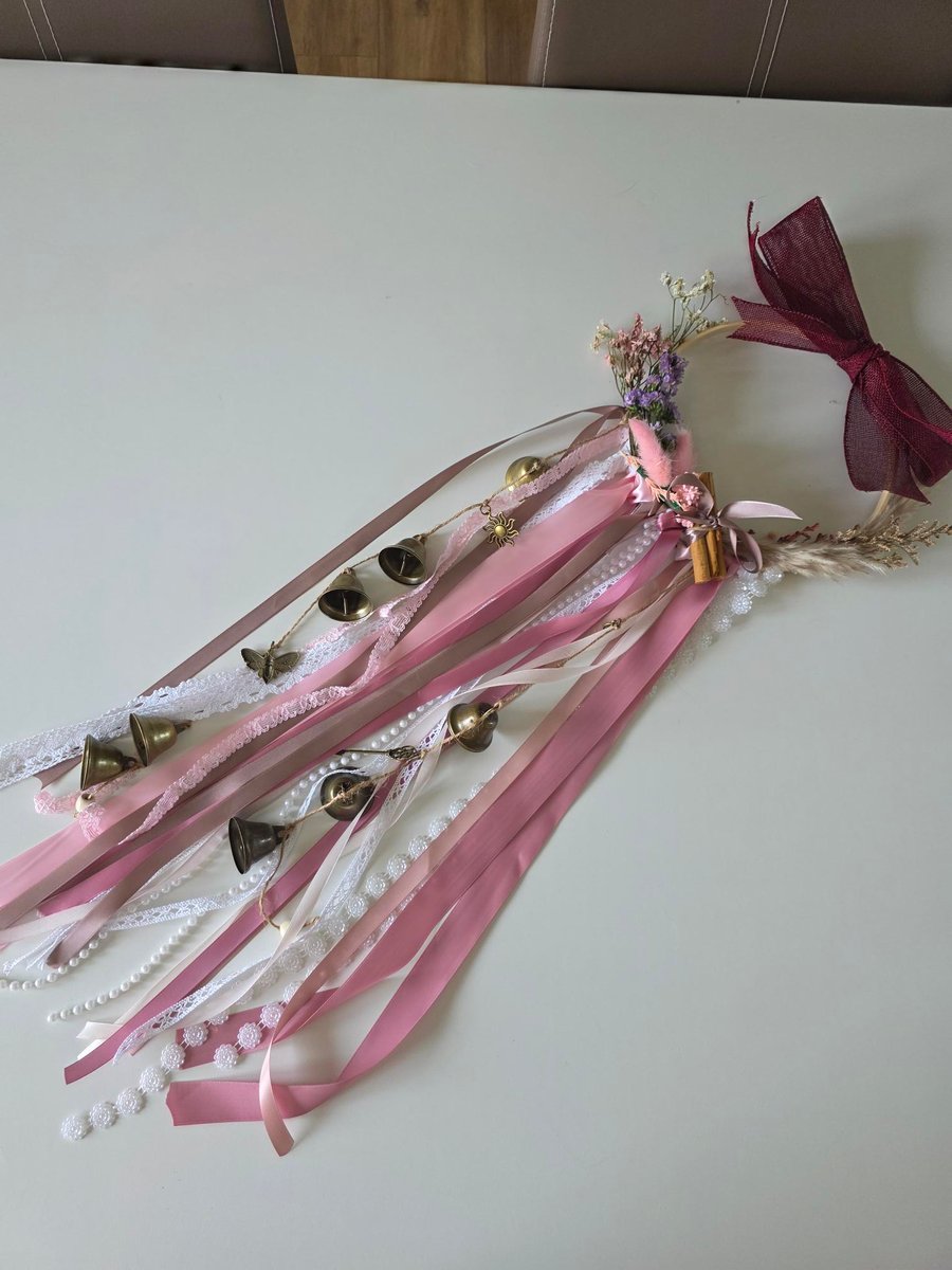 Beautiful WitchBells a tapestry lies nestled within a 8"circle of a bamboo ring 