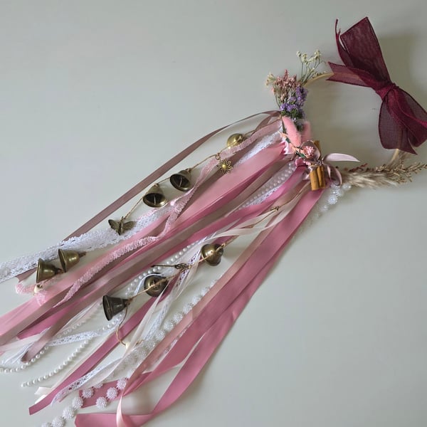 Beautiful WitchBells a tapestry lies nestled within a 8"circle of a bamboo ring 