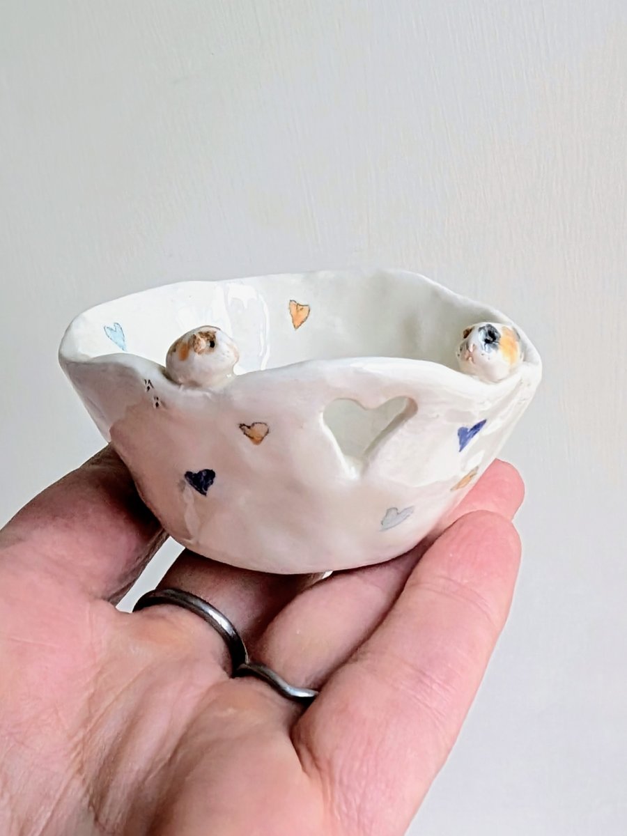 Handmade tealight with 2 guinea pigs, hearts & footprints, Perfectly Imperfect