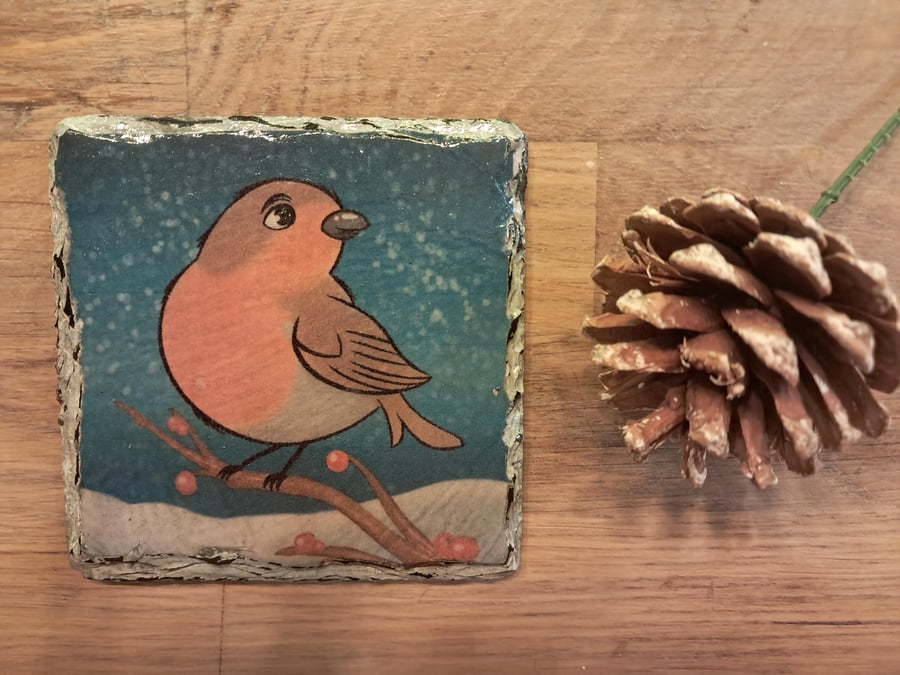 Image of Robin Hand Painted Slate Coasters