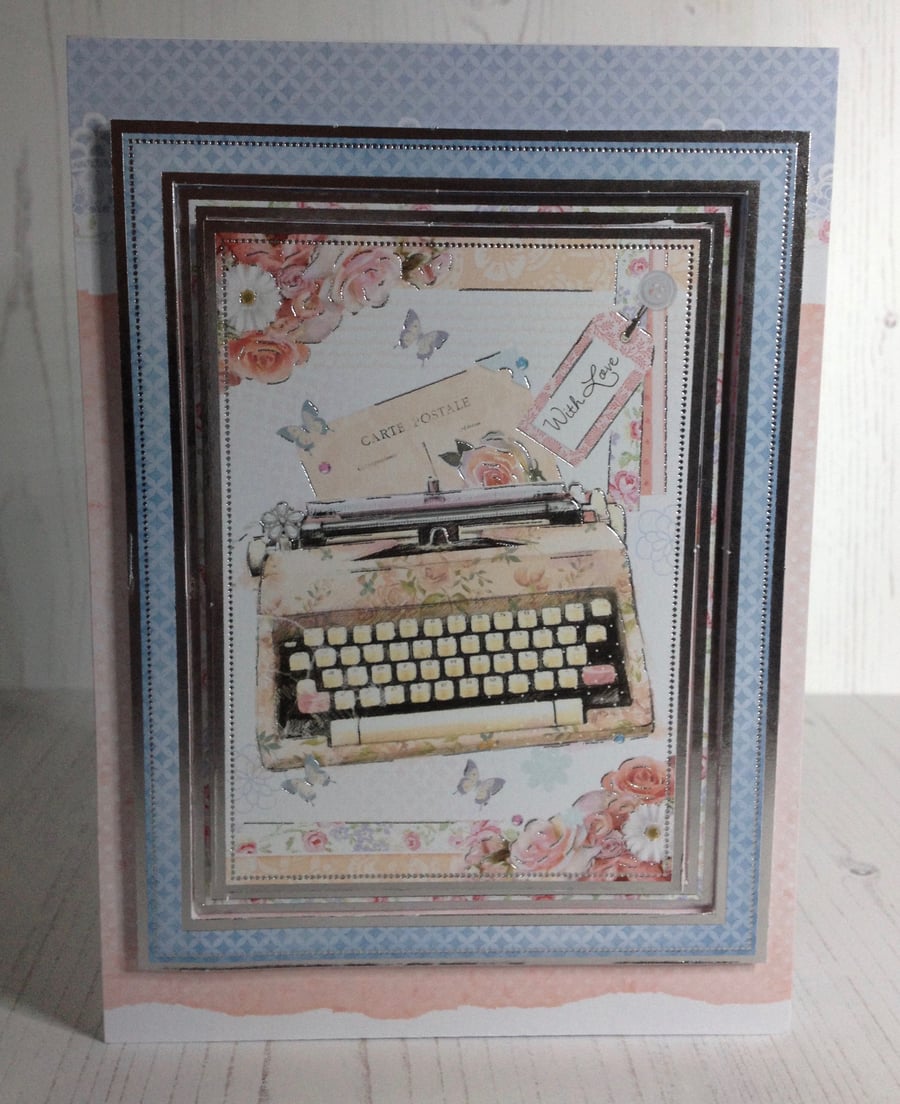 Vintage typewrite and floral card C - 131