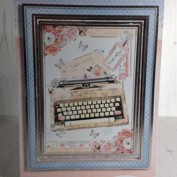 Vintage typewrite and floral card C - 131
